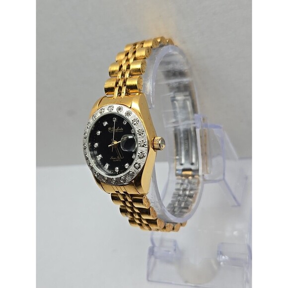 Dufonte Lucien Piccard Ladies Quartz Watch Gold Tone Diamond Accents New Battery - Picture 2 of 12
